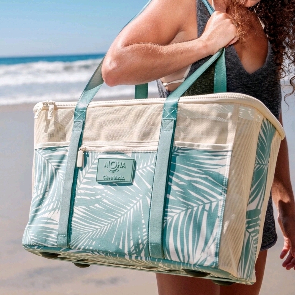 New!ALOHA Collection Teal & Cream Palm-Print Beach Tote